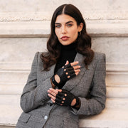 Rossana (black) - Fingerless lambskin leather driving gloves