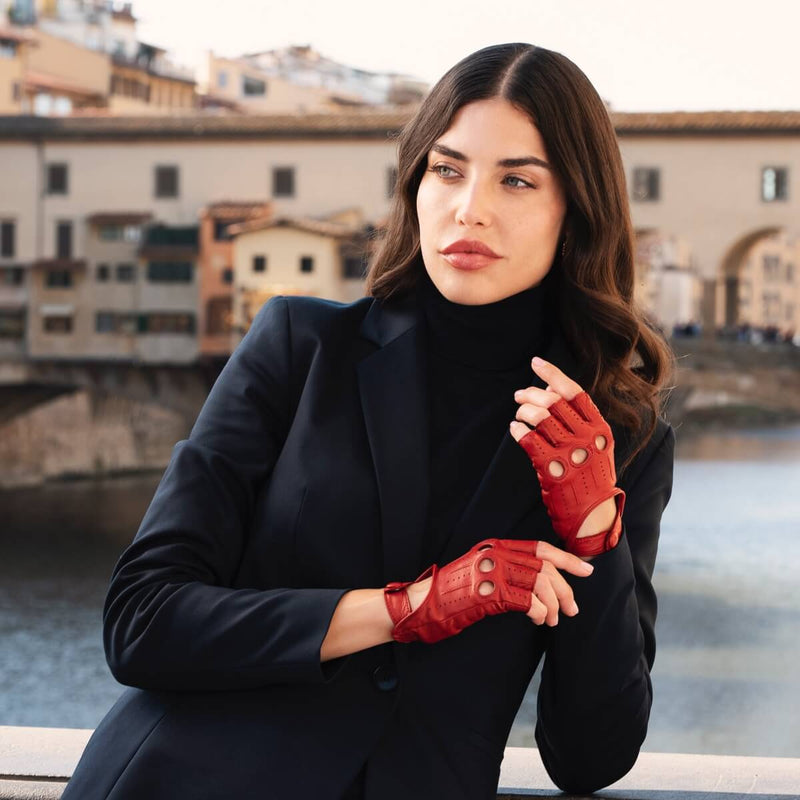 Rossana (red) - fingerless lambskin leather driving gloves