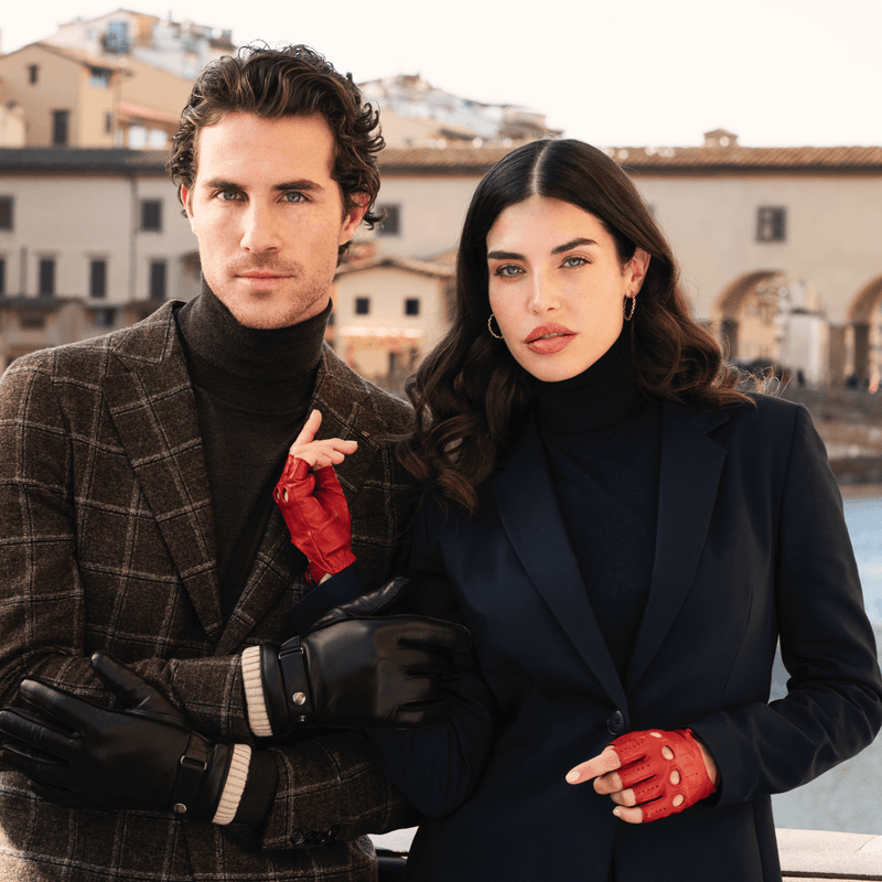 Rossana (red) - fingerless lambskin leather driving gloves