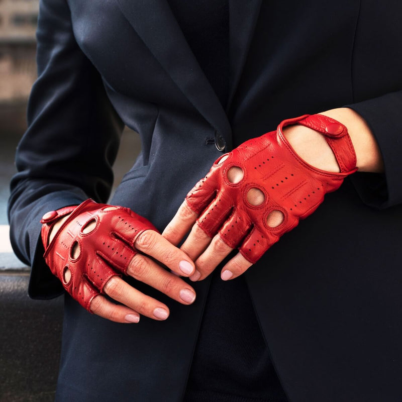 Rossana (red) - fingerless lambskin leather driving gloves