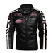 Men’s Vegan Leather Biker Jacket with Badges Faux Fur Lined