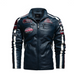 Men’s Vegan Leather Biker Jacket with Badges Faux Fur Lined