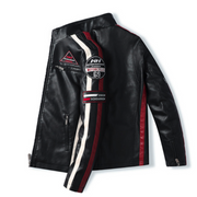 Men’s Vegan Leather Biker Jacket with Badges Faux Fur Lined