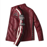 Men’s Vegan Leather Biker Jacket with Badges Faux Fur Lined