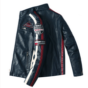 Men’s Vegan Leather Biker Jacket with Badges Faux Fur Lined