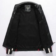 Men’s Vegan Leather Biker Jacket with Badges Faux Fur Lined