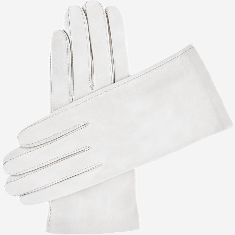 Sofia (white) - Lambskin leather gloves with silk lining
