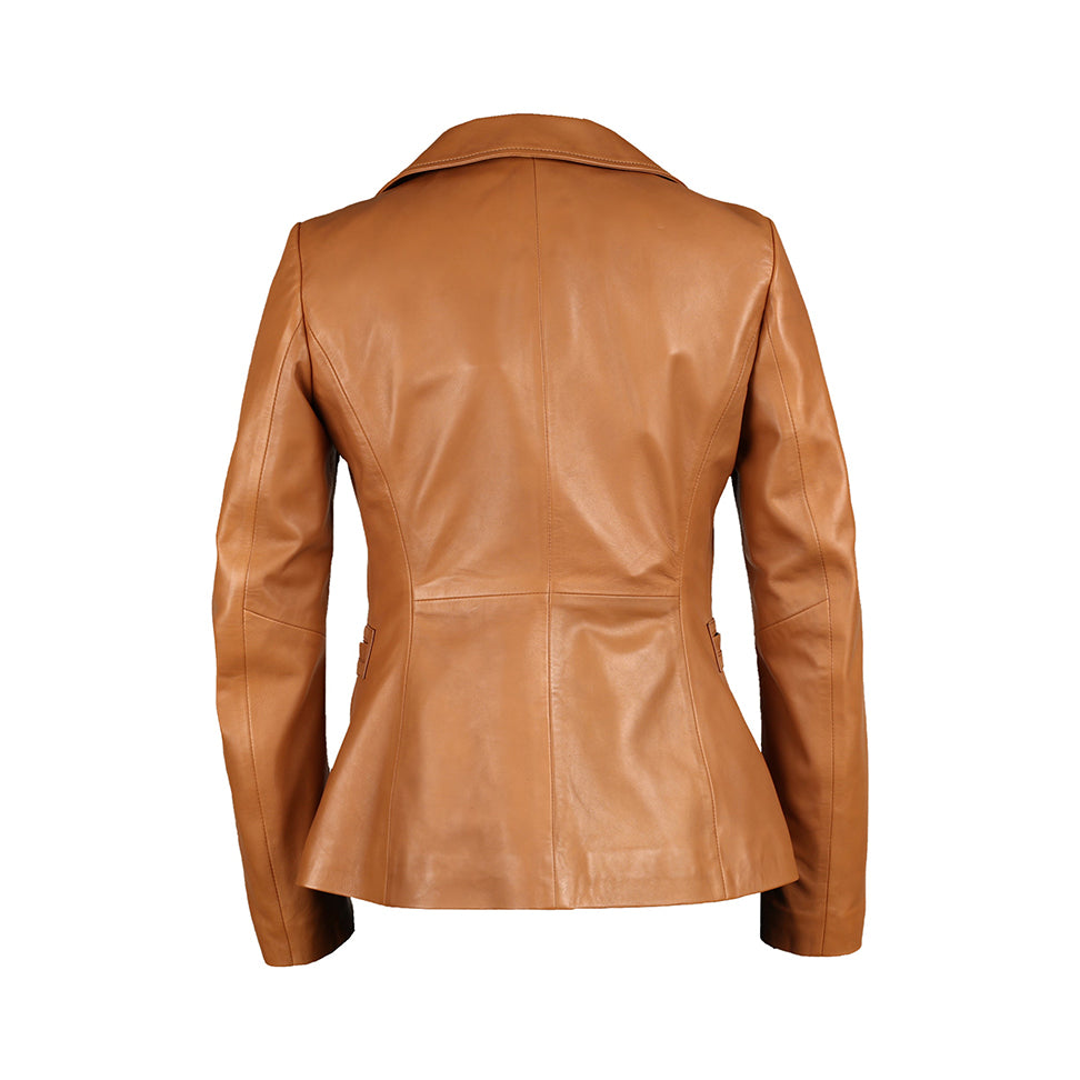 Fadcloset Womens Stylish Tan Leather Blazer Awesome Lambskin stl010 XXL
