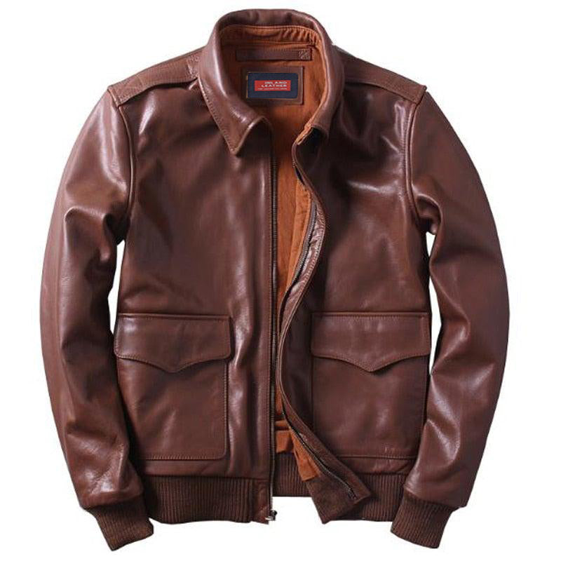 US A2 Flight Men's Bomber Genuine Leather Jacket Classic Pilot