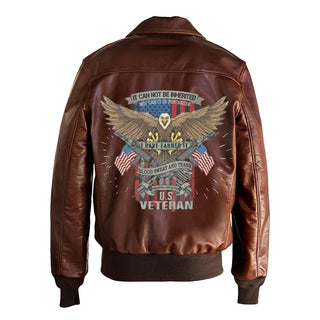 US Veteran Printed Bomber Genuine Leather Jacket