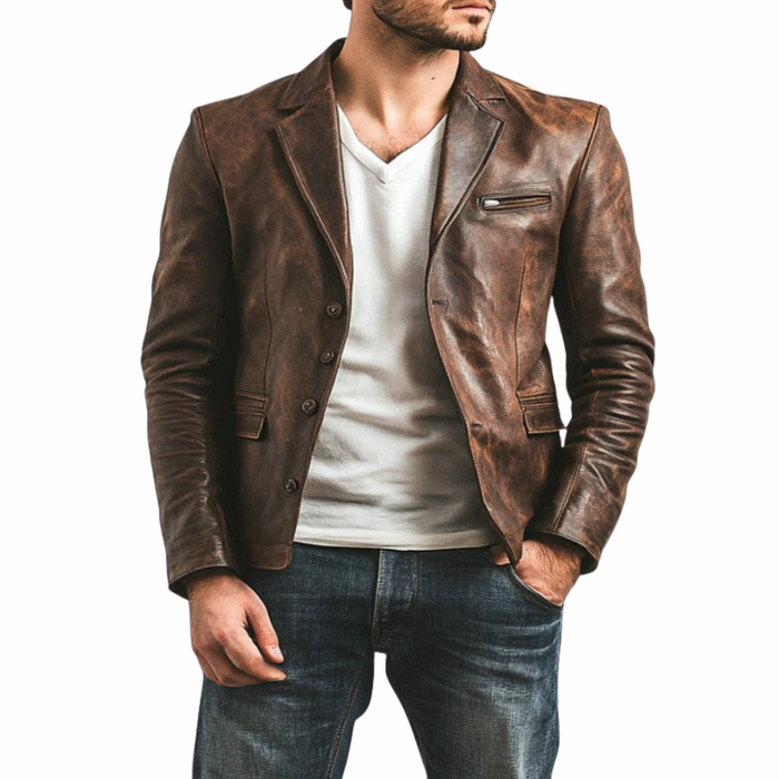 Premium Men’s Brown Leather Blazer Jacket