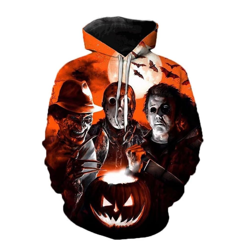 Horror Movie Cosplay Hoodie – Scary Halloween Costume Novelty Sweatshirt