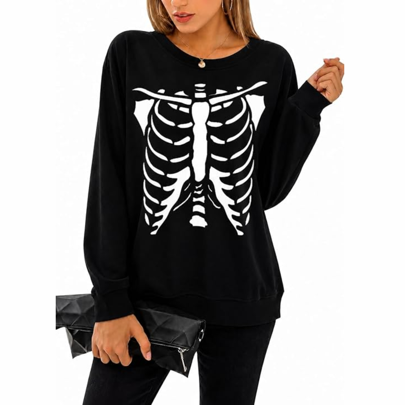 Women's Halloween Queen Sweatshirt – Funny Pumpkin Face Long Sleeve Slouchy Pullover