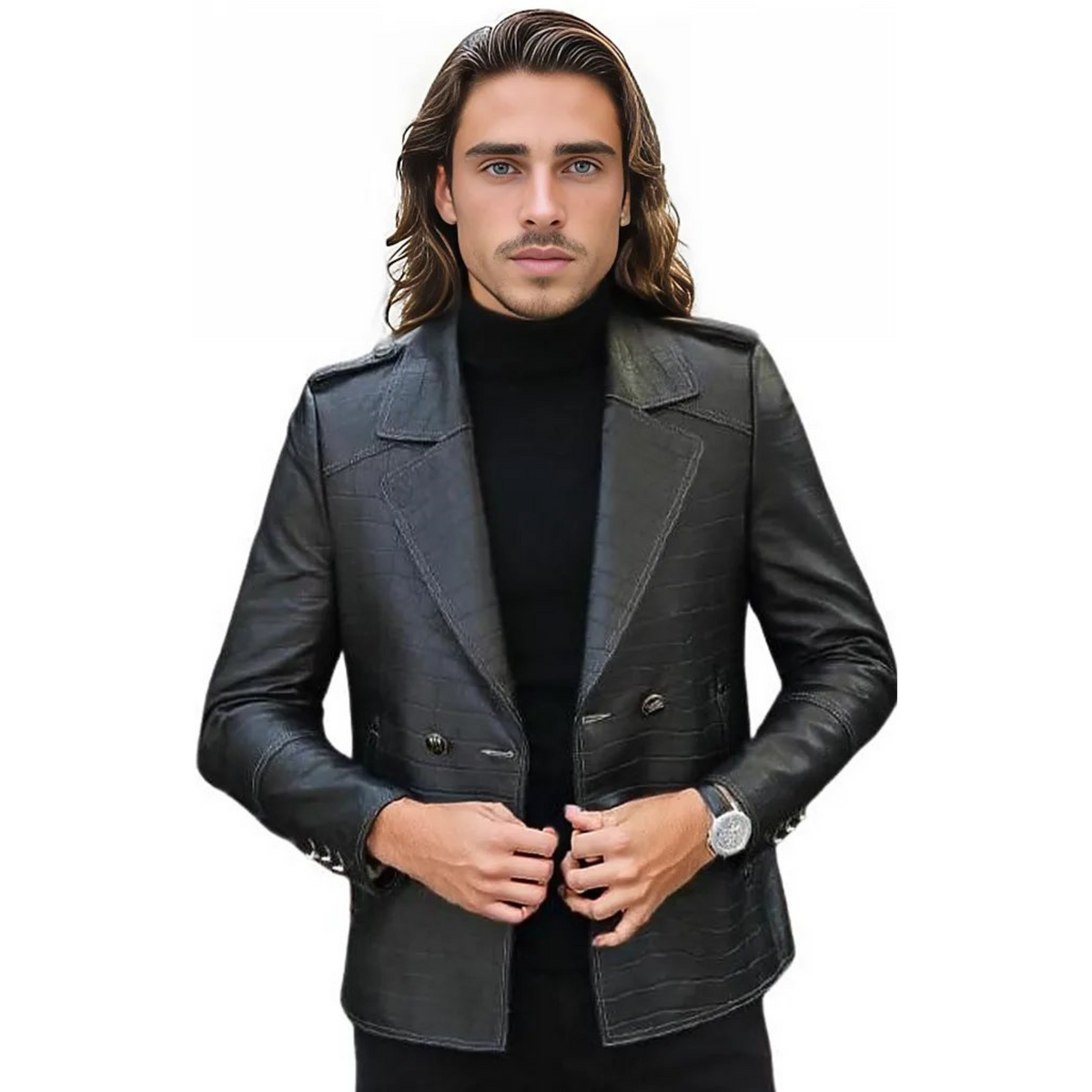 Stark Mens Bold Snake Print Leather Jacket