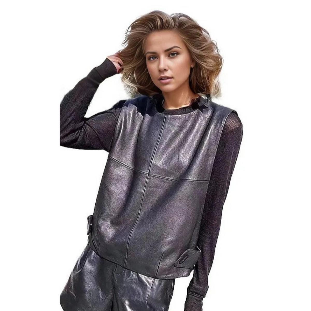 Glam Womens Genuine Leather Waistcoat Sheepskin