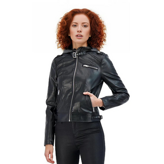 Alana Womens Leather Jacket with Hoody