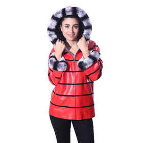 Anna Womens Real Fur Leather Jacket with Hood