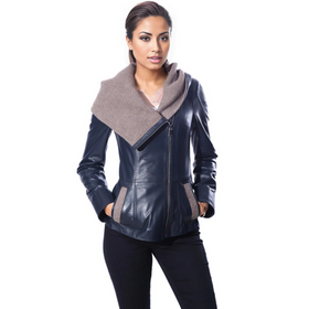 Janno Women’s Leather Jacket with Tricko Hoodie – Midnight Blue