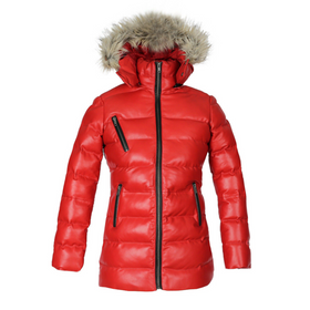 Selina Deep Lipstick Red Sheepskin Leather Puffer Jacket
