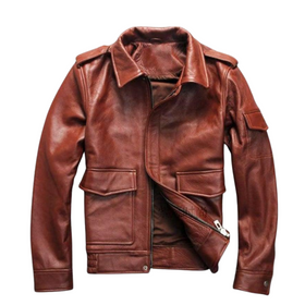 Bron Men’s G1 Cowhide Leather Jacket – Tan & Black Vintage Style