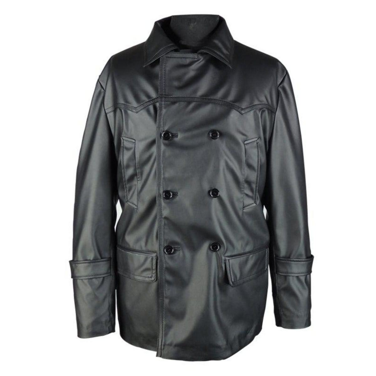Glasgow Mens Lambskin Double-Breasted Leather Coat Big and Tall