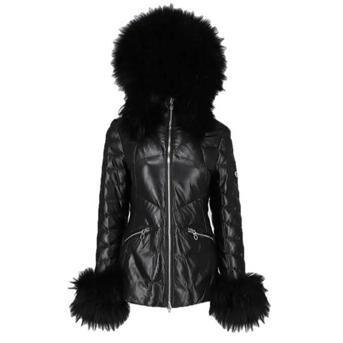 Mardi Gras Womens Fur Hooded Leather Jacket