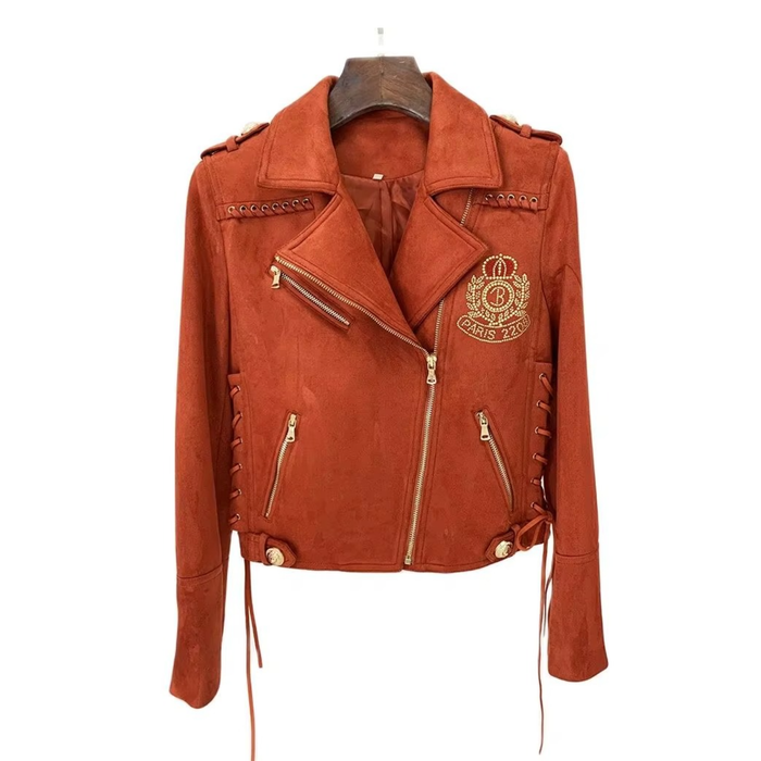Brielle Women's  Synthetic Suede Leather Rope-Laced Biker Jacket