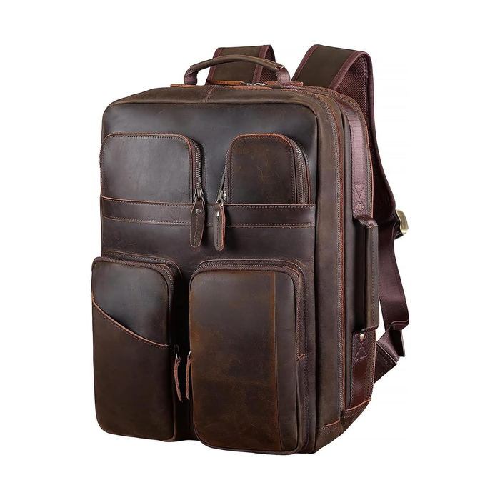 17.3" Full Grain Leather Laptop Business Travel Backpack