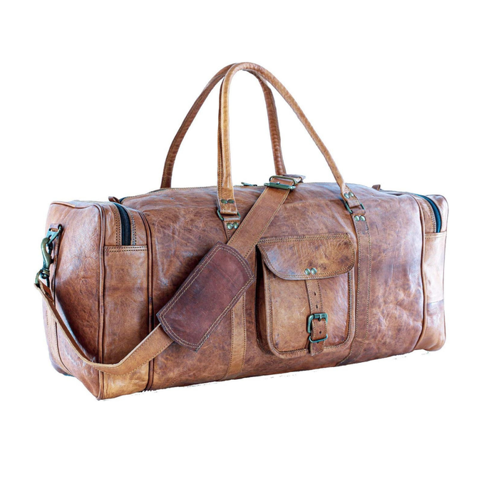 Premium Top Grain Leather Duffel Bag – Large Travel, Gym & Overnight Weekender