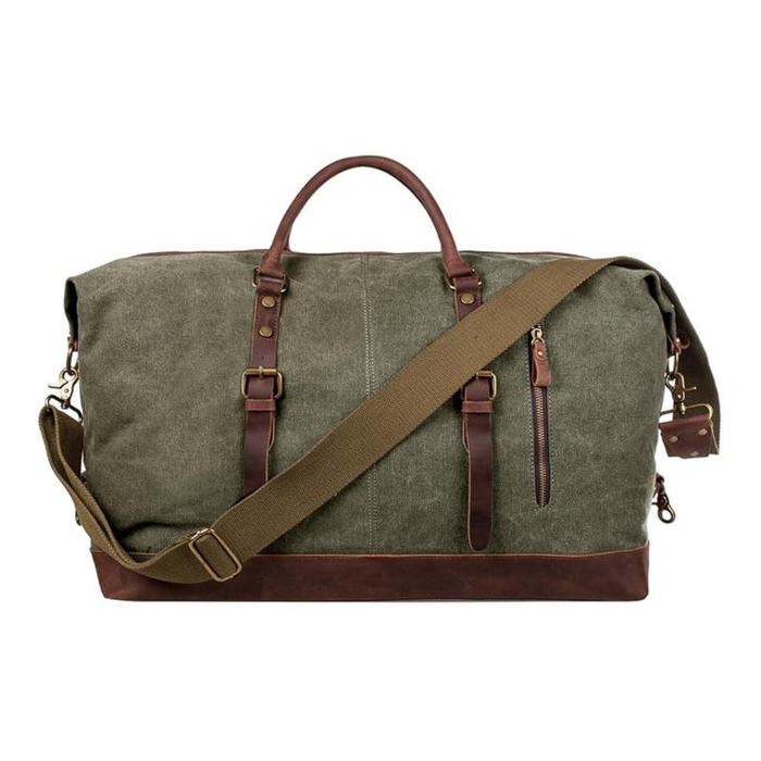 Duffel Bag, Wax Canvas Holdall, Vintage Luggage Bag, Canvas Leather Overnight Bag
