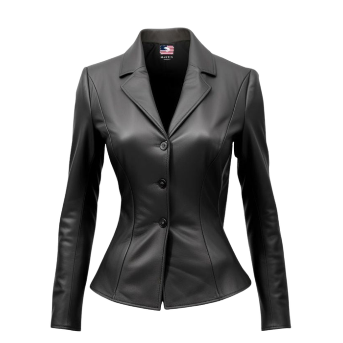 Women’s Black Leather Blazer Coat