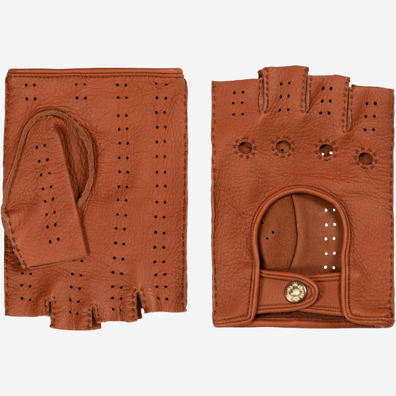 Vincenzo (brown) - Fingerless driving gloves made of American deerskin leather