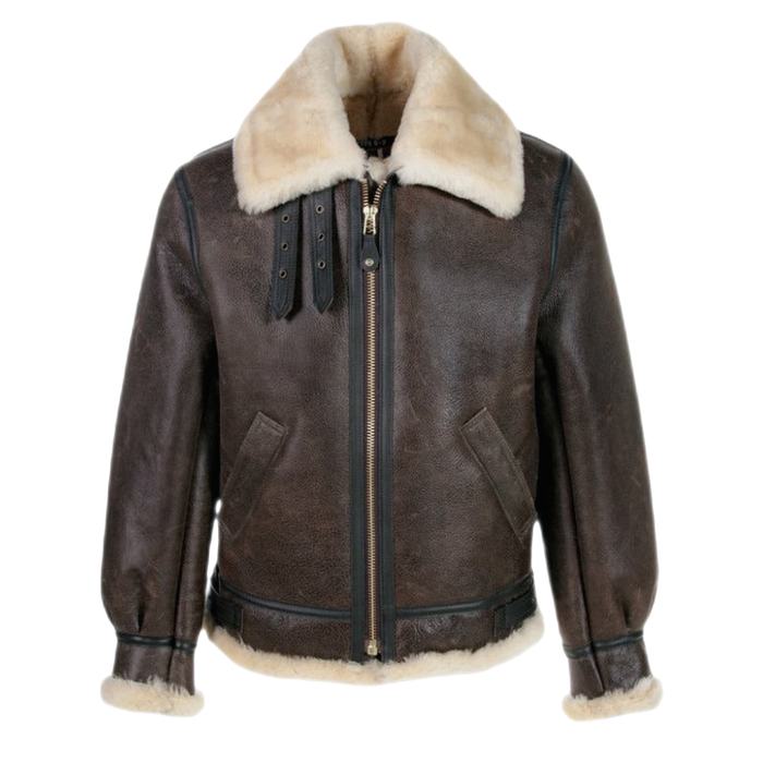 Ollie Men's Classic Leather Fur Lining Bomber Jacket Brown
