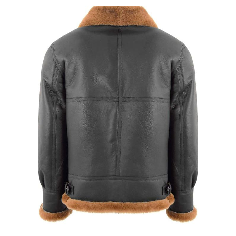 Frankie Men's Black Bomber Leather Jacket With Faux Fur Lining