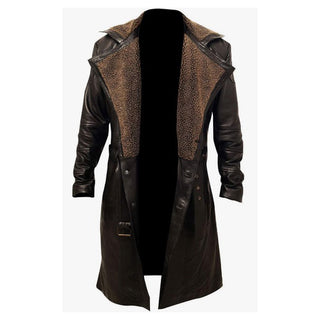 Brody Men's Leather Trench Coat With Faux Fur Lining Brown
