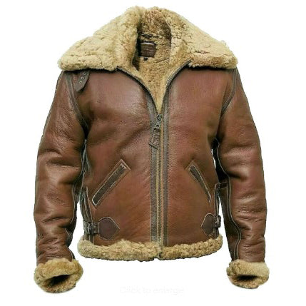 Stanley Men s Bomber Leather Jacket Brown Fur Lined Inland Leather Co