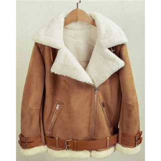 Eleanor Women’s Leather Aviator Jacket With Faux Fur Lining Tan