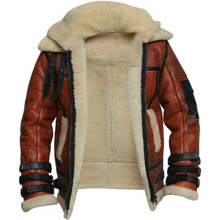Jasper Men's Faux Fur Lined Aviator Leather Jacket Brown