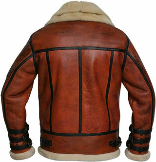 Jasper Men's Faux Fur Lined Aviator Leather Jacket Brown