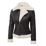 Lucy Women’s Faux Fur Lined Leather Bomber Jacket Brown
