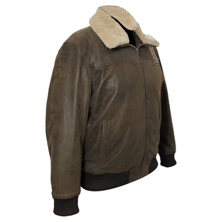 Khaki Vintage Men's Genuine Cow Bomber Pilot Leather Jacket