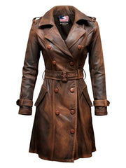 Women Brown Vintage Leather Coat – Classic Vintage Elegance