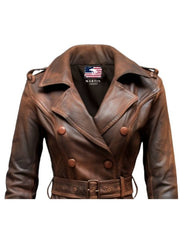 Women Brown Vintage Leather Coat – Classic Vintage Elegance