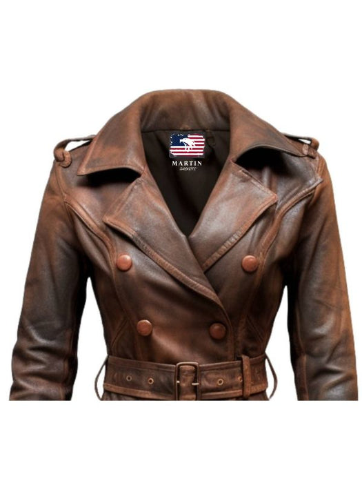 Women Brown Vintage Leather Coat – Classic Vintage Elegance