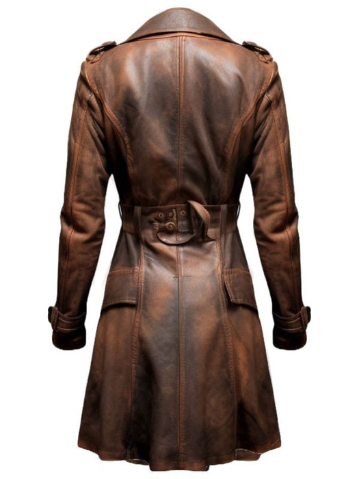 Women Brown Vintage Leather Coat – Classic Vintage Elegance