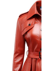 Women’s Red Leather Coat – Stylish & Elegant