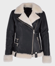 Women’s Black Motorcycle Shearling Leather Jacket