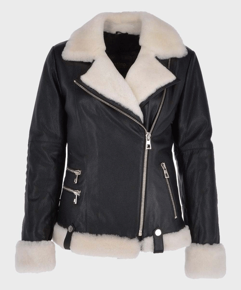 Women’s Black Motorcycle Shearling Leather Jacket