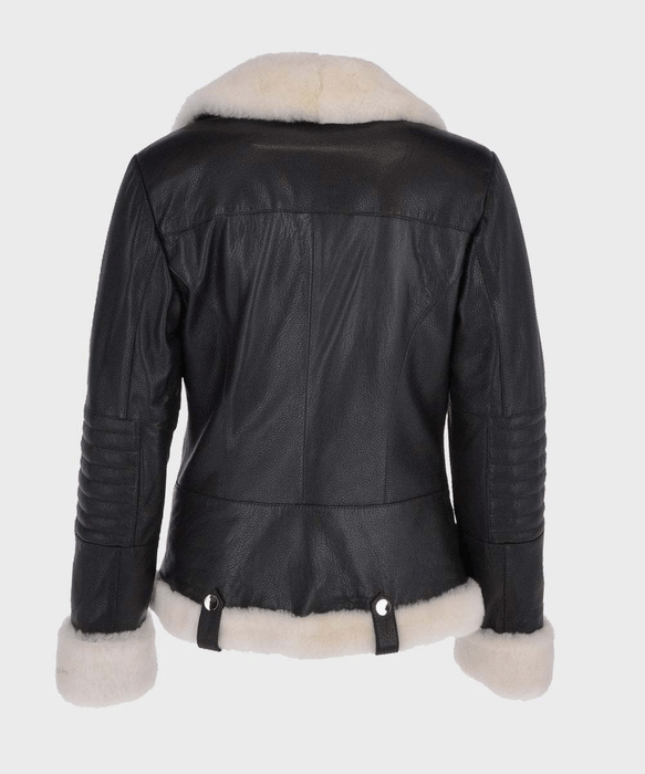 Women’s Black Motorcycle Shearling Leather Jacket