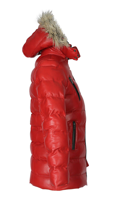 Selina Deep Lipstick Red Sheepskin Leather Puffer Jacket